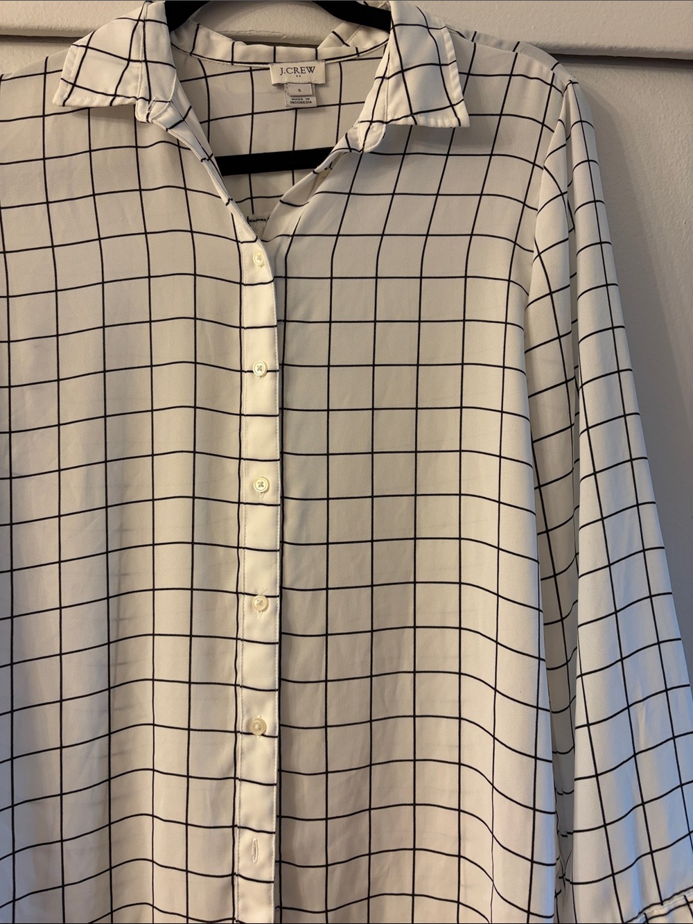 J. Crew White Button-Down Shirt with Black Windowpane Grid